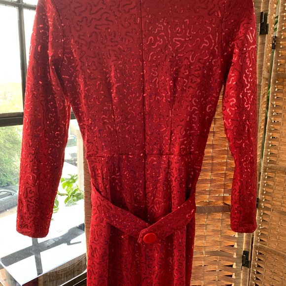 Vintage 80s 90s Retro Red Sequin Cocktail Dress - Picture 7 of 7